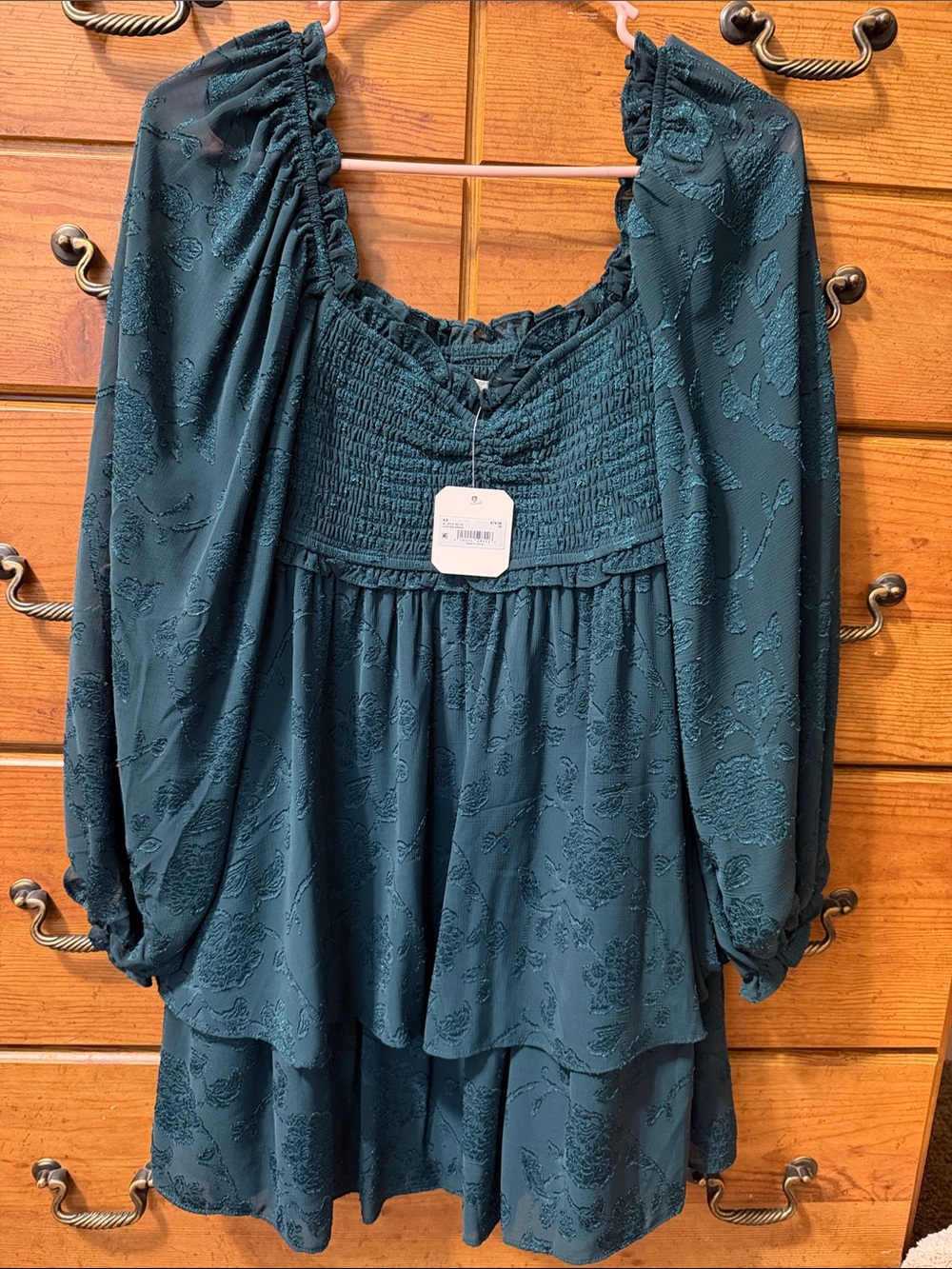 NWT Altar'd State Dark Emerald Smocked Square-Neck Mini Dress